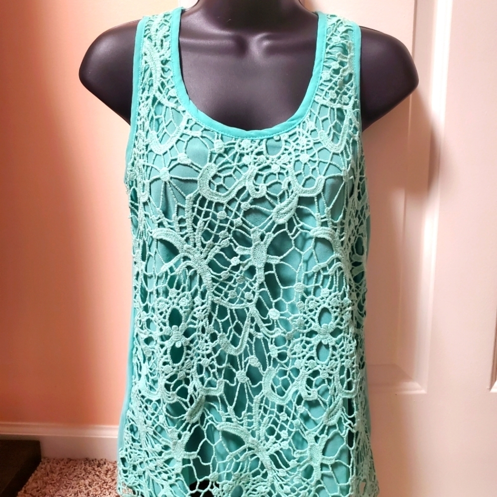 Body Central Crochet Overlay Sheer Tank Top